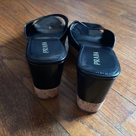 Prada Black Patent Leather and Cork Wedges - Picture 6 of 7